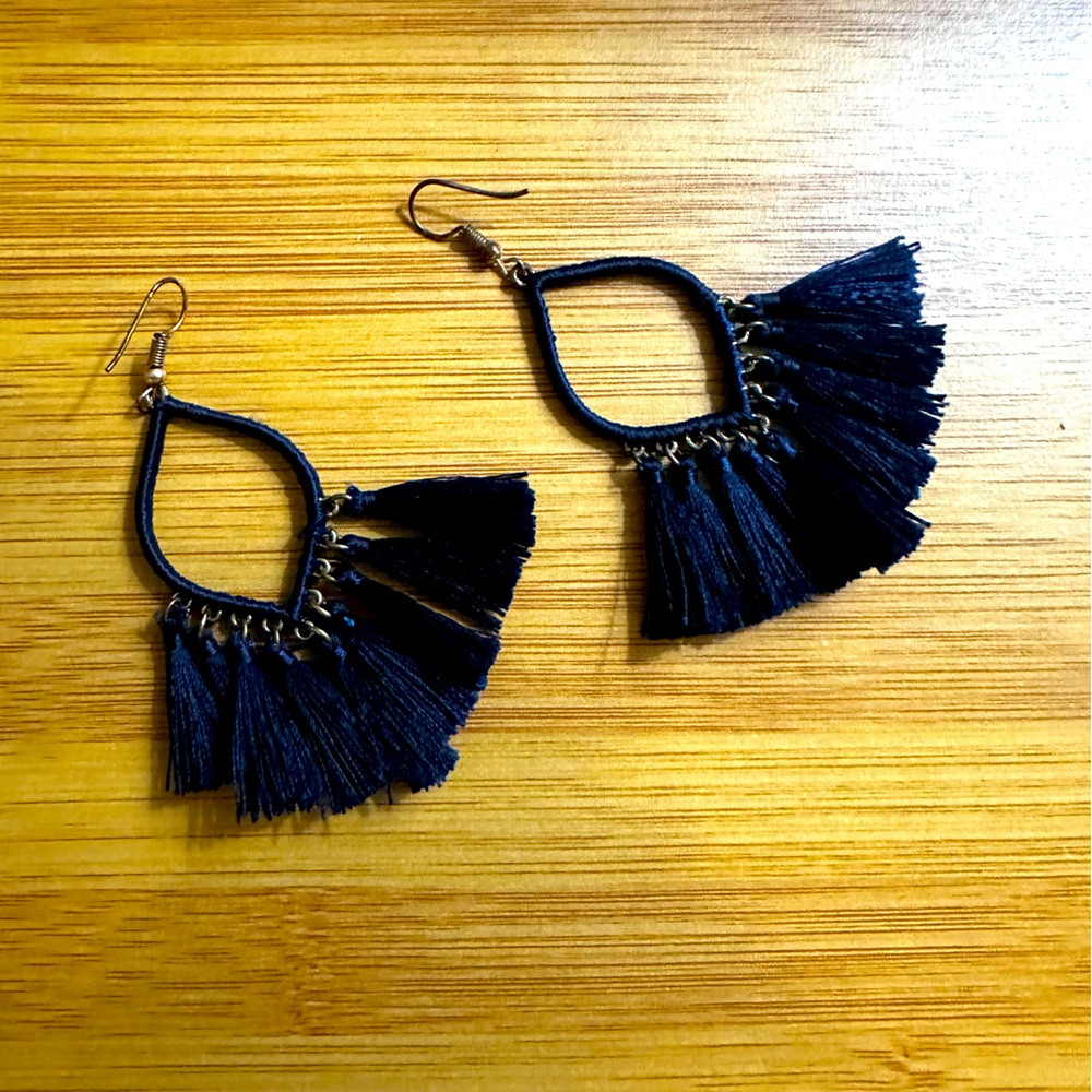 Navy blue tassel earrings